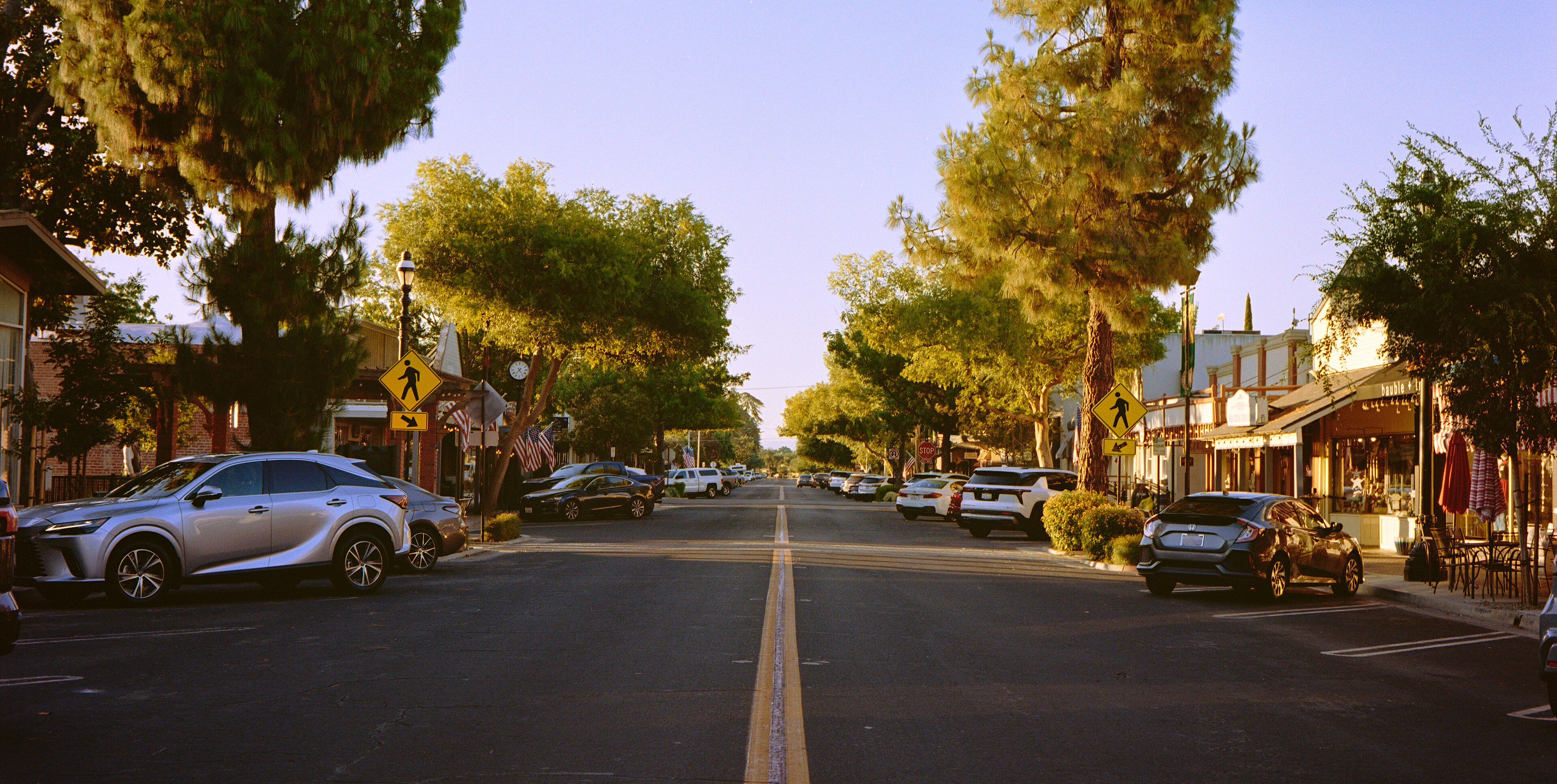 Pollasky Avenue in Old Town Clovis during golden hour